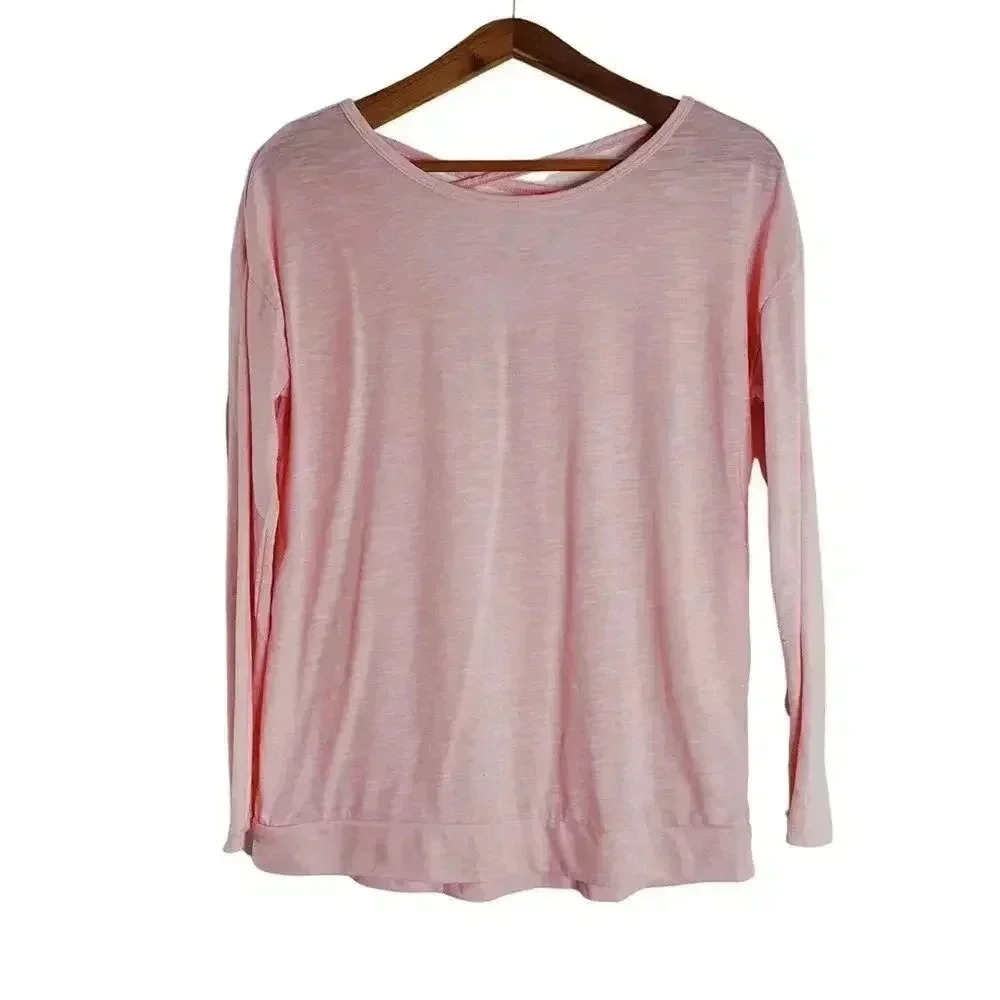 Gaiam Light Pink Lace Up Back Heathered Long Sleeved Shirt Yoga Size S